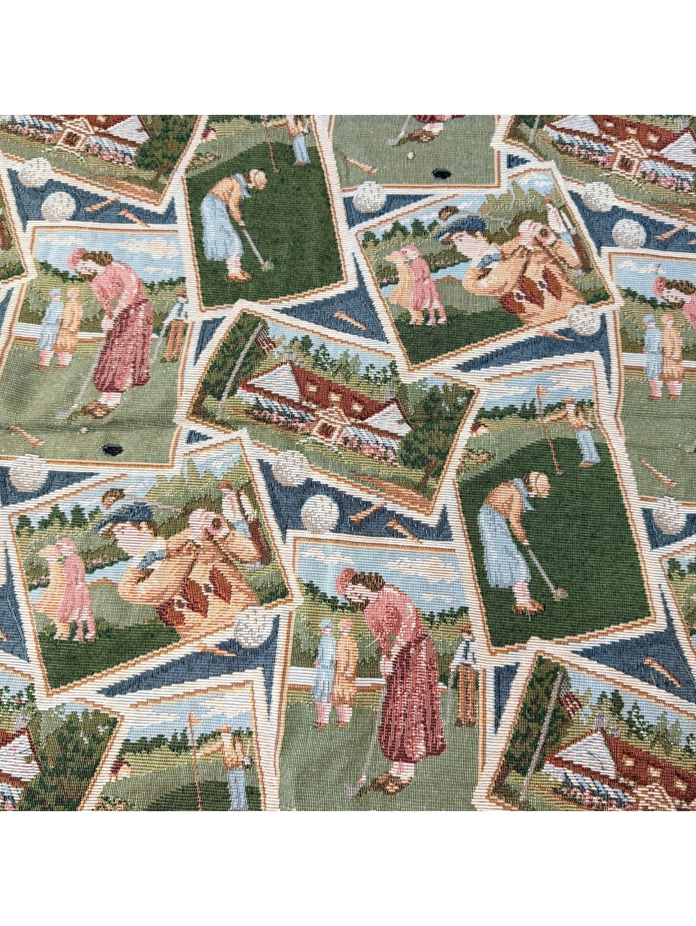 Vintage Golf Tapestry Upholstery Fabric Remnants Country Club Golfers 2 Pieces